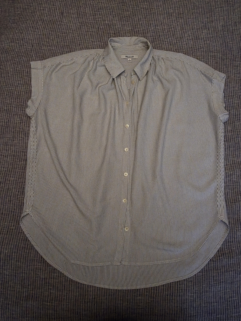 Madewell Striped Short-Sleeve Button-Down Shirt - Black & White - Small